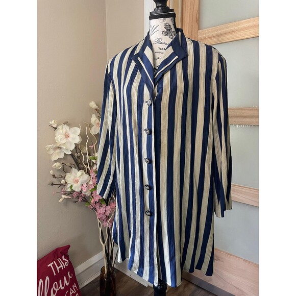 Michael Blake Vintage Dress Shirt Button-down Long Tunic Blouse Striped - Picture 3 of 10